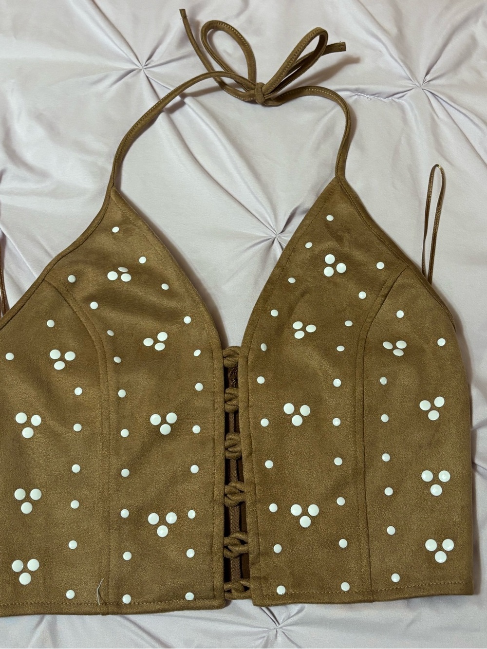 Sincerly Jules Brown Faux Suede Halter crop